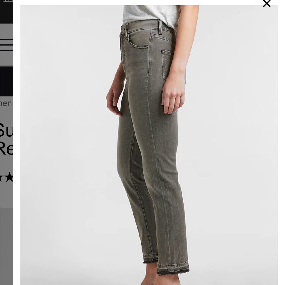 Express Super High Waisted Gray Raw Released Hem Slim Jeans